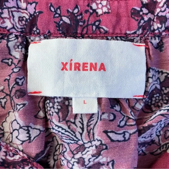 XiRENA Pink Wild Rose Floral Cotton Silk Boho Cottagecore Romi Top Blouse Large - Picture 4 of 10